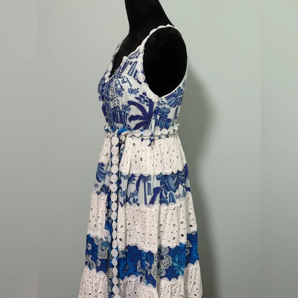 NWT FARM RIO Women’s White and Blue Prints Maxi Dress - XS